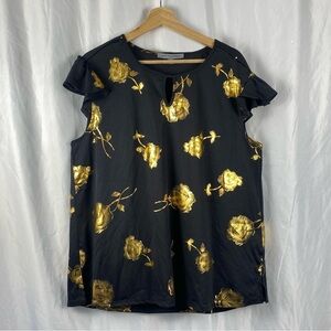 Alex and Parker Black and Gold Floral Women's Top Size Medium